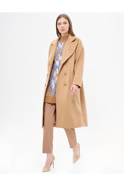 KYR Ανδρικό παλτό Cashmere - Raglan Sleeve, Camel Collar