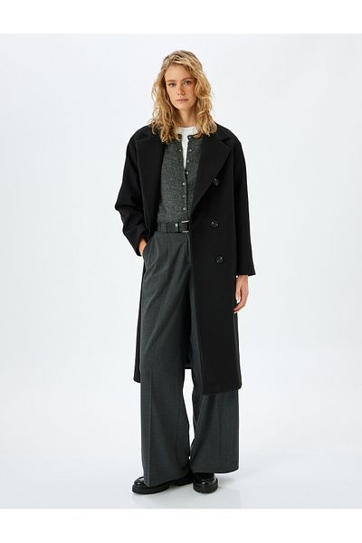 Koton Double Breasted Buttoned Long Stamp Coat with Pockets
