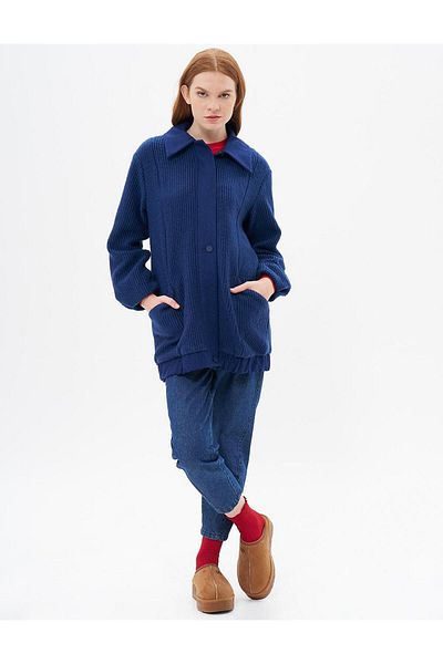 KYR Μάλλινο παλτό με κουμπί Navy Blue
