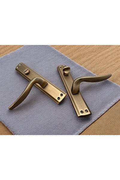 KOLDOOR Trim Mat Antik Sarı Aynalı Wc Banyo Kapı Kolu Wcye Giriş Yaparken Sağ Elle Açılır 1 Takım