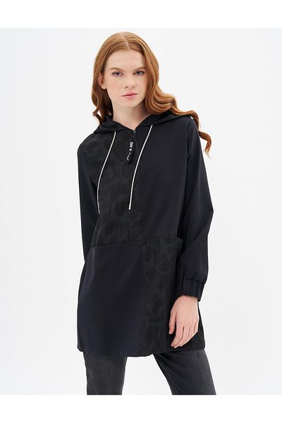 Kayra Hanorac jacquard cu glugă neagră - Garnili
