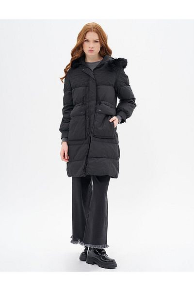 Kayra Black Goose down Coat - with Pocket Details