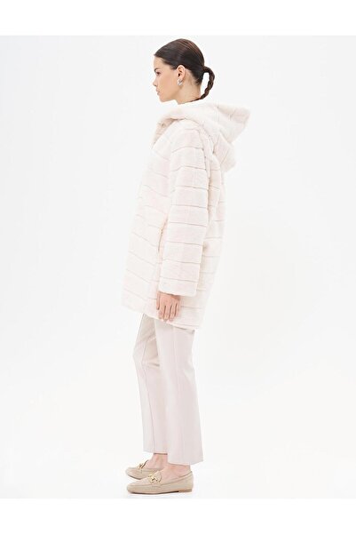 Kayra Ecru Hooded Plush Coat