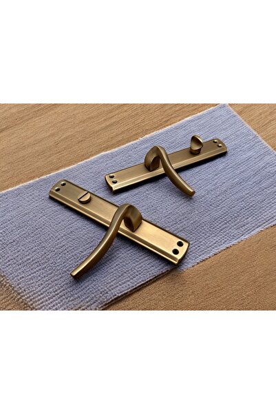 KOLDOOR Trim Mat Antik Sarı Aynalı Wc Banyo Kapı Kolu Wcye Giriş Yaparken Sağ Elle Açılır 1 Takım