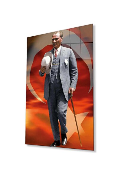 idealizbiz Ataturk staklena slika, 4mm izdržljivo kaljeno staklo, Ataturk sta...