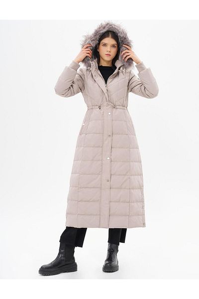Kayra Stone Color Faux Fur Goose down Coat