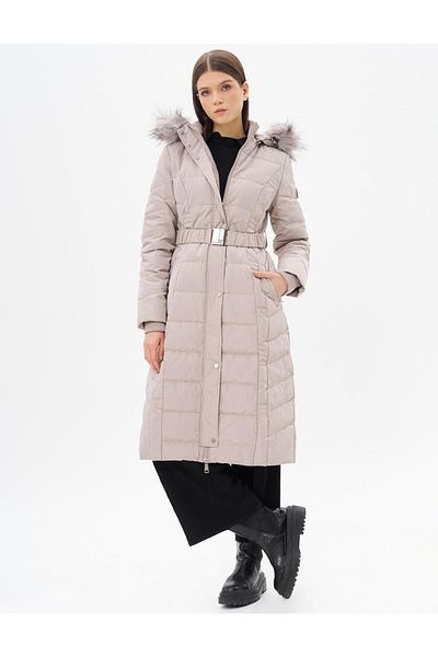 Kayra Stone Colored Belted Goose down Coat