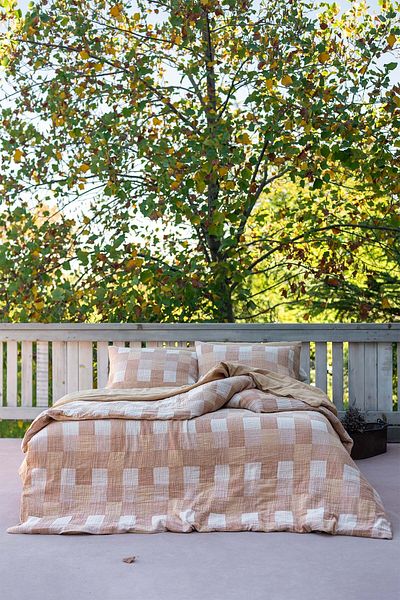 Barine Παπλωματοθήκη διπλής Gingham Gauze - Oak Buff/Rustic Caramel 200x220