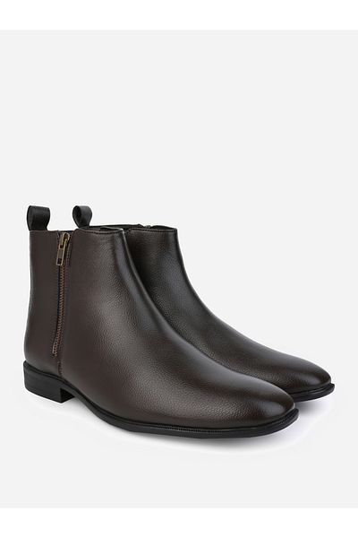 Styli Solid Low Heels Boots with Zipper Closure