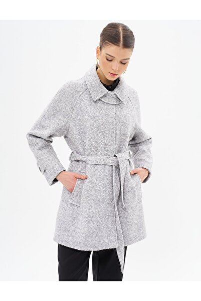 Kayra Gray Coat with Pocket Detail and Belt