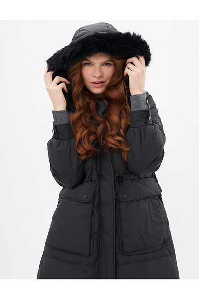 Kayra Black Goose down Coat - with Pocket Details