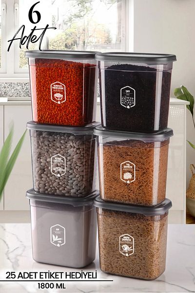 Kitchen Life 1800ml Clear Anthracite 6-Piece Rectangular Storage Set - Multiple Grocery