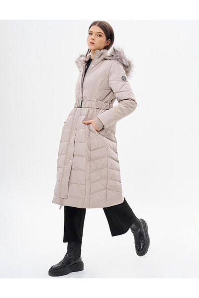 Kayra Stone Colored Belted Goose down Coat