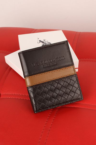 U.S. Polo Assn. БАЗА. ПОЛО АСОШЪН 24010-24011-24012 Портфейл от естествена кожа, държач за карти - кафяв