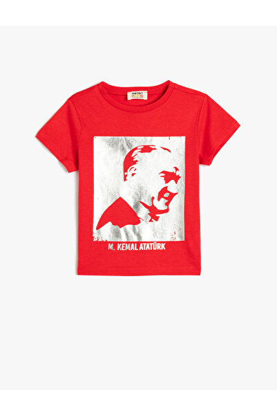 Koton Βαμβακερό μπλουζάκι με στάμπα Ataturk - Κοντό μανίκι, λαιμόκοψη