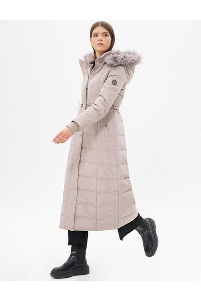 Kayra Stone Color Faux Fur Goose down Coat