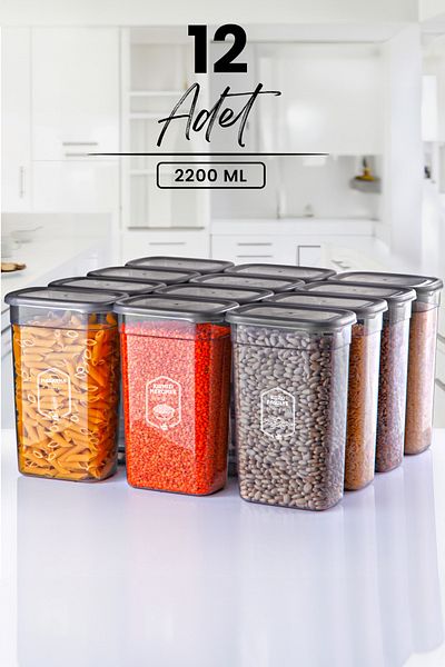Kitchen Life 2200ml Clear Anthracite Rectangular Storage Set - 12 Pack Food Container