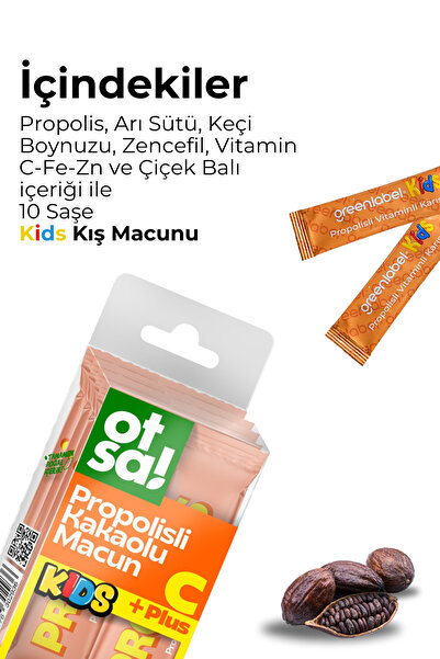 Greenlabel Otsa Kids Kış Macunu Stick 12g X 10 Adet - Ballı, Propolisli, Kakao Aromalı