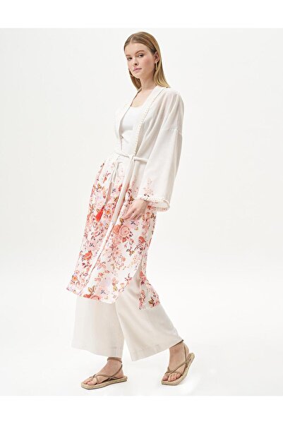 Kayra Cream Colored Floral Patterned Double Set