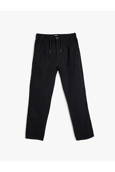 Koton Button Detailed Cotton Trousers with Binding Waist and Pockets