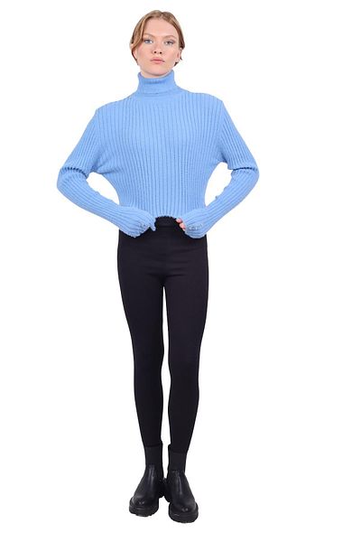 Rays 6627 Model Yumoş Baby Blue Pulover cu gât și detalii de piatră
