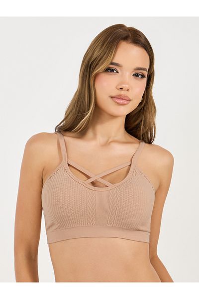 Styli Cross Front Detail Ribbed Seamless Bralette
