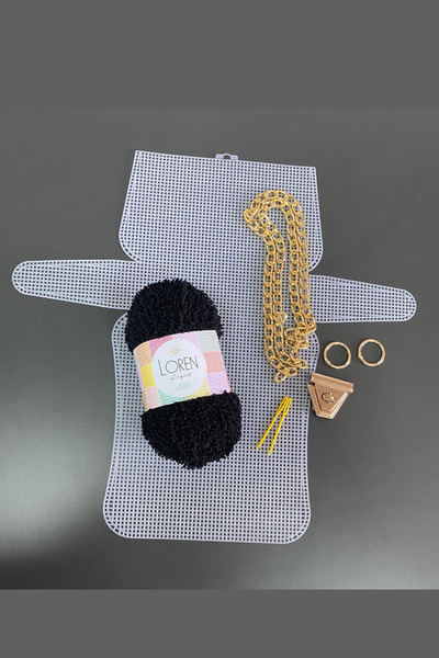 FOLD 45X12Cm Black Canvas Bag Set - Plastic Lanyard with Mesh Kit and Chain