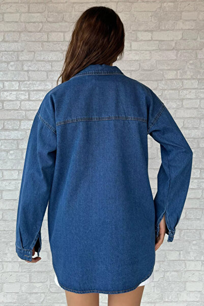 GÜLSELİ Navy Blue Double Pocket Jeans Jeans Jacket