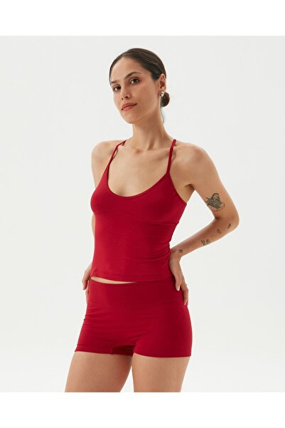 Ayma Active Κόκκινο γυναικείο μίνι μπόξερ μπροστινό σορτς χωρίς ραφή μπροστά χωρίς ραφή