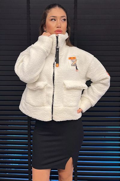 GÜLSELİ Κρεμ γυναικείο βελούδινο μπουφάν Oversize