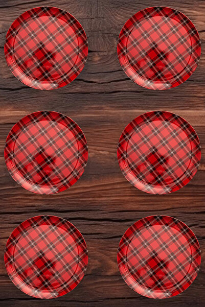 nazen Mimhome Fast 19cm 8"inch Ekose Kırmızı Tabak:horeca Pastacı,outdoor Piknik Servis Sunum