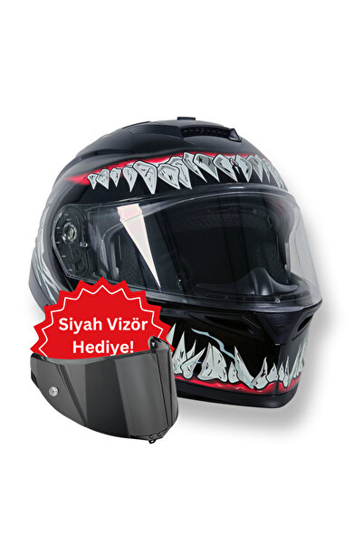 Tcherchi Kronos Serisi Açılabilir Motor Kaskı (ECE 22.06) - Venom (SİYAH VİZÖR DAHİL)