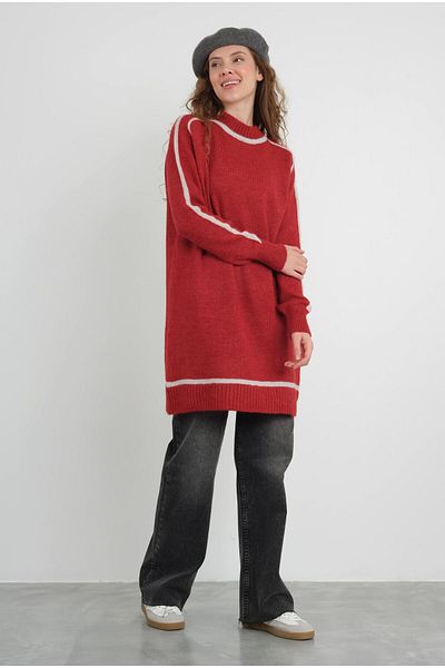HEQA Red Knitwear Sweater - Half Turtleneck