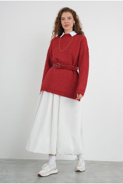 HEQA Red Spider Braided Sweater