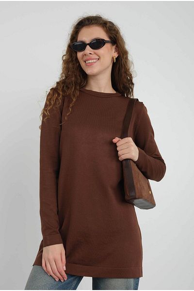 HEQA Basic Crew Neck Knitwear Bitter Brown