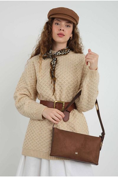 HEQA Τσάντα με δερμάτινη λαβή Tan Suede