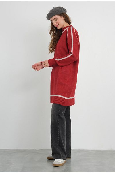 HEQA Red Knitwear Sweater - Half Turtleneck