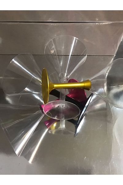 KURTSAN AMBALAJ Set of 6 Crystal Mica Plastic Pink Pedestal Cocktail and Soft Drink Martin Cups