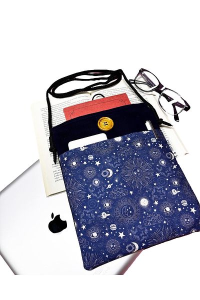 Smyrna Celestial - Book/Tablet/Ebook Bag with Detachable Strap (Moon, Sun, Astrology)