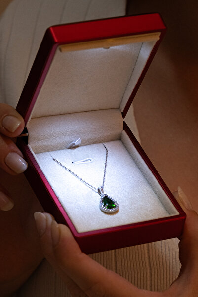 OSMANLI GÜMÜŞ Işıklı Lüks Kırmızı Kolye Kutusu