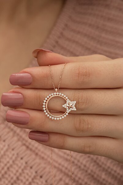 Nereze 925 Ayar Zirkon Taşlı Ayyıldız Kadın Gümüş Kolye