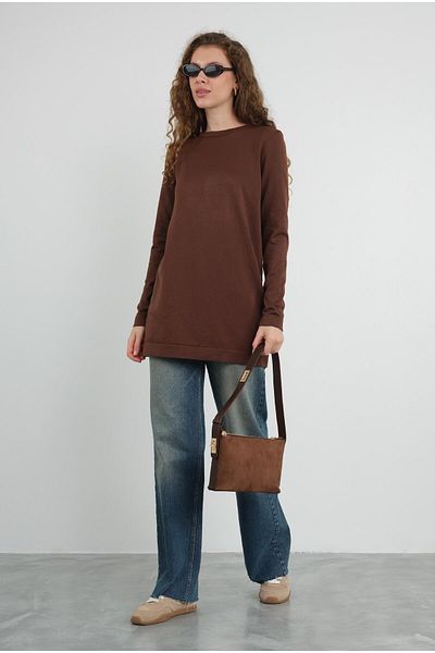 HEQA Basic Crew Neck Knitwear Bitter Brown