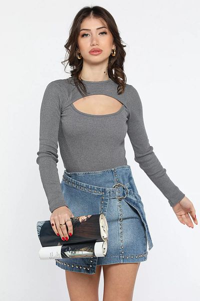 GÜLSELİ Μπλούζα Anthracite Lycra Camisole με μπροστινό παράθυρο