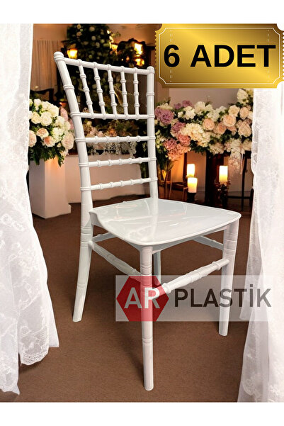 AR PLASTİK Beyaz Mutfak Sandalyesi 6 ADET,  Balkon Sandalyesi, Beyaz Sandalye