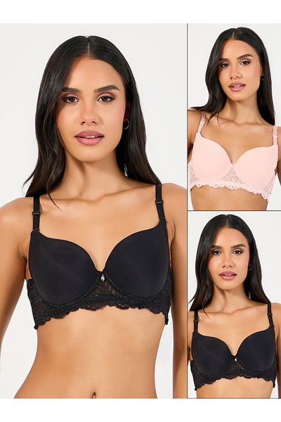 Styli Pack of 2 - Padded Wired Scalloped Lace Band Plunge Bra