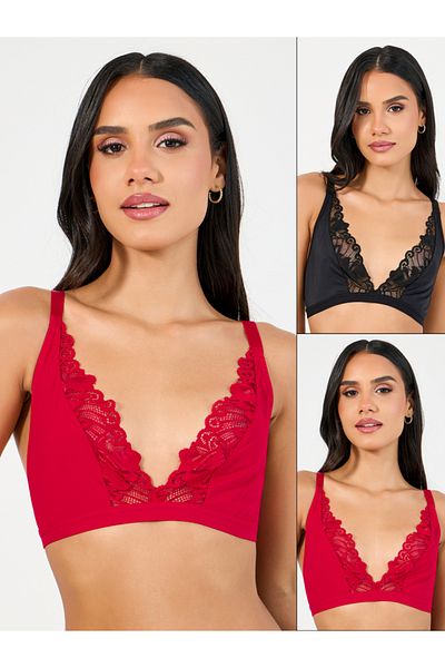 Styli Pack of 2 - Non Padded Non Wired Scalloped Lace Edge Bralette