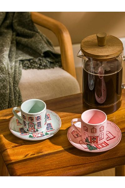 LC Waikiki Lcw Home Coffee Cup Set 90 ml Pink Printed 2-Person Porcelain