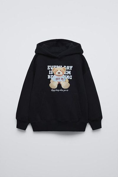The Champ Clothing Суитшърт с качулка и голям размер с плюшено мече Black Child Every Day Is EM Being Written