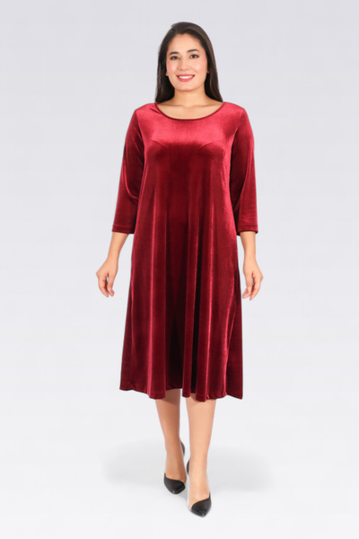 TOLGA SARAÇOĞLU 40254 Claret Red Casual Cut Stylish Velour Dress