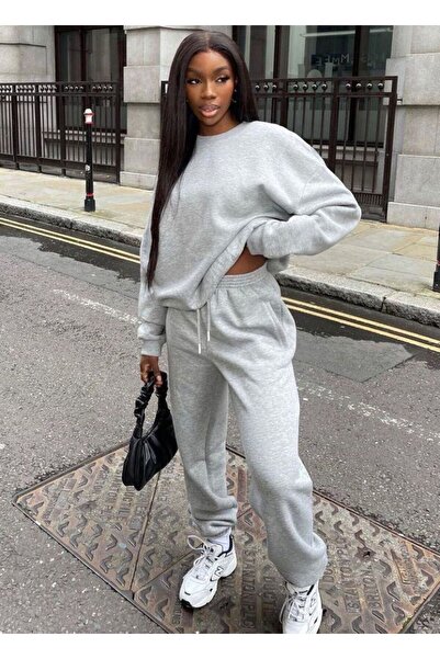 FİTGO Γκρι γυναικείο αθλητικό παντελόνι με 3 κλωστές